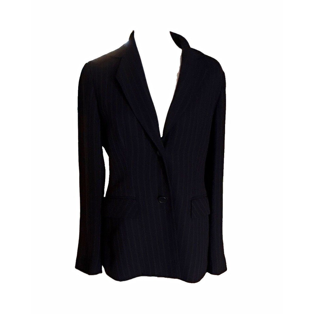 Ann Taylor LOFT Women's Black Pinstripe Button Lined Blazer Long Sleeve Size 4
